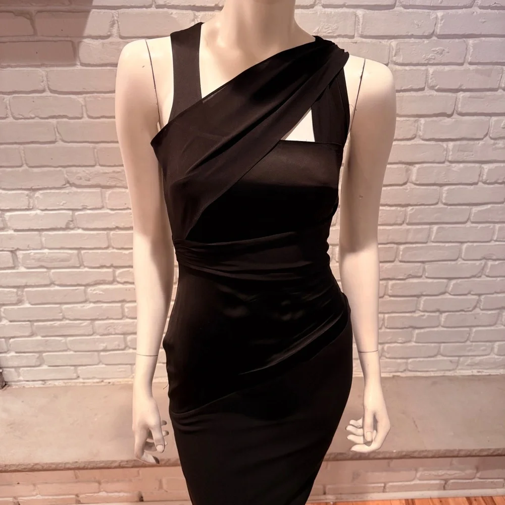 REISS Black Asymmetrical One Shoulder Cocktail Size 4 NWT Bodycon Luxe Evening